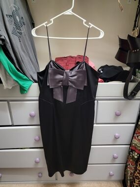 Night Way Collections Black Mini Dress with Satin Gray Bow